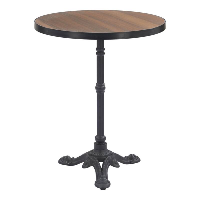 24" Walnut and Black Wood And Aluminum Indoor Outdoor Pedestal Base Round Top Dining Table