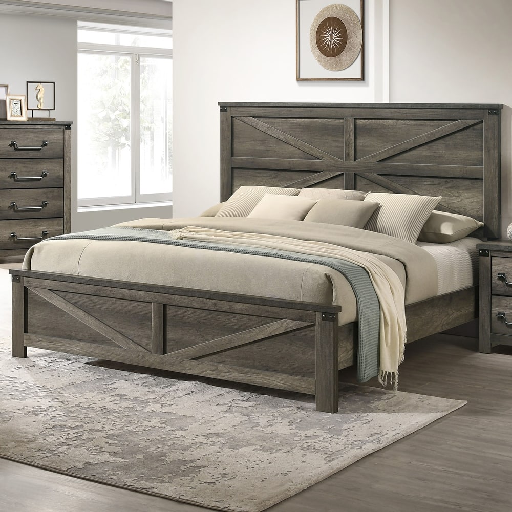 Furniture of America Vraif Farmhouse Rustic Grey Wood Panel Bed