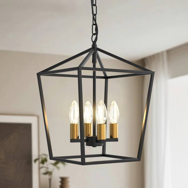 4-Light Farmhouse Birdcage Chandelier in Black Gold Finish