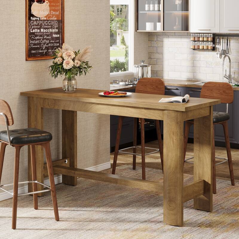 63" Rectangular Home Bar Table Counter Height Pub Table for Kitchen