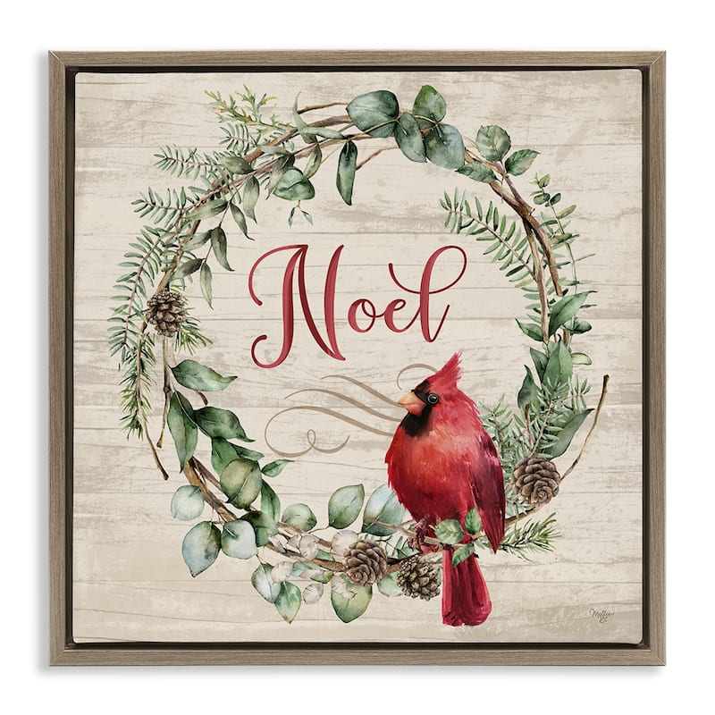 Stupell Noel Wreath with Cardinal Framed Floater Canvas Wall Art Design By Mollie B. - 25 x 25 - Brown