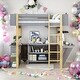 preview thumbnail 1 of 10, Twin Size Wood Loft Bed With Built-in Storage Cabinet and Cubes, Foldable desk Grey