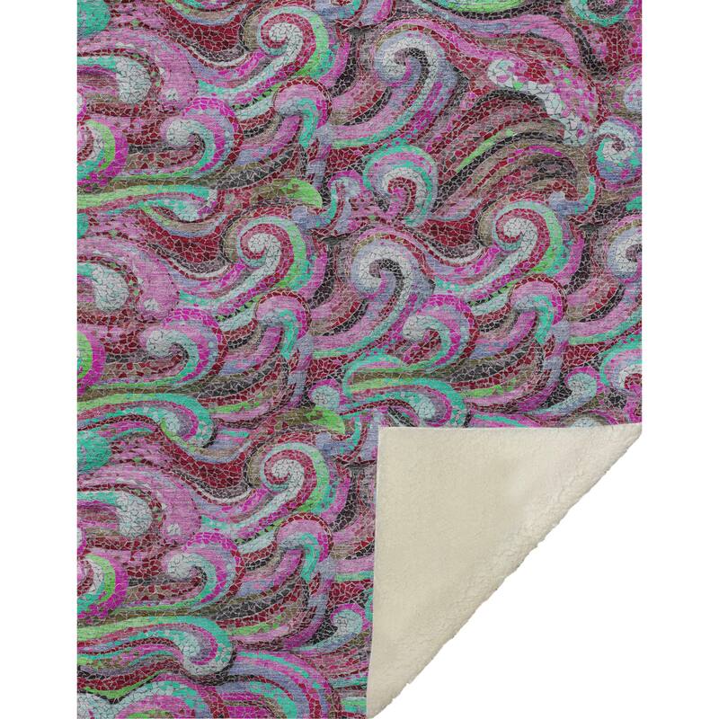 Premium Machine Washable ASB193 Mosaic Wave Sherpa Throw Blanket