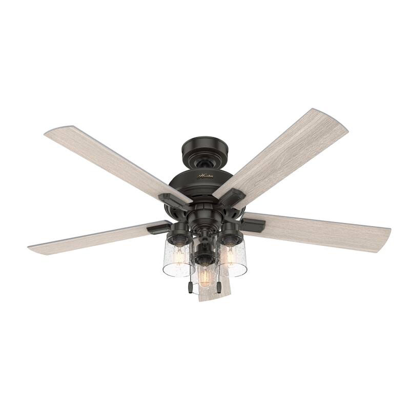 Hunter 52" Hartland Ceiling Fan with 3-Light LED Light and Pull Chains - Farmhouse, Transitional