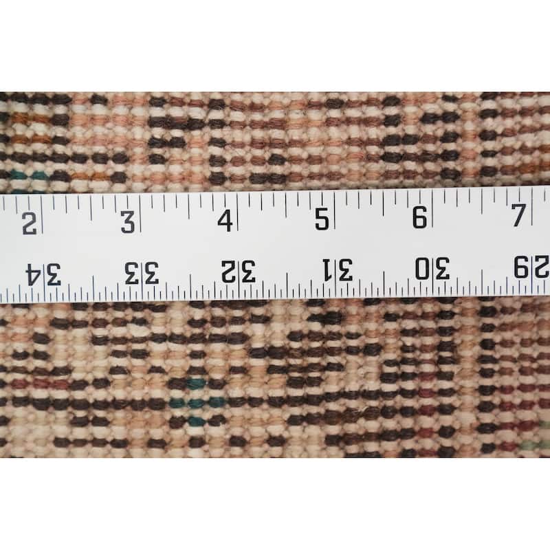 Hand Knotted Oriental 100% Wool Carpet Traditional Geometric Pink Heriz Runner Rug - 12' 2'' X 3' 0''