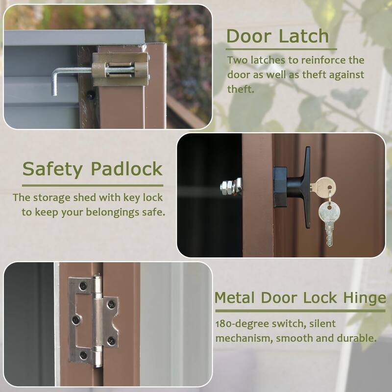 Outdoor Rustproof Storage Shed Metal Tool Shed with Lockable Double Doors Waterproof Garden Shed, Air Vents