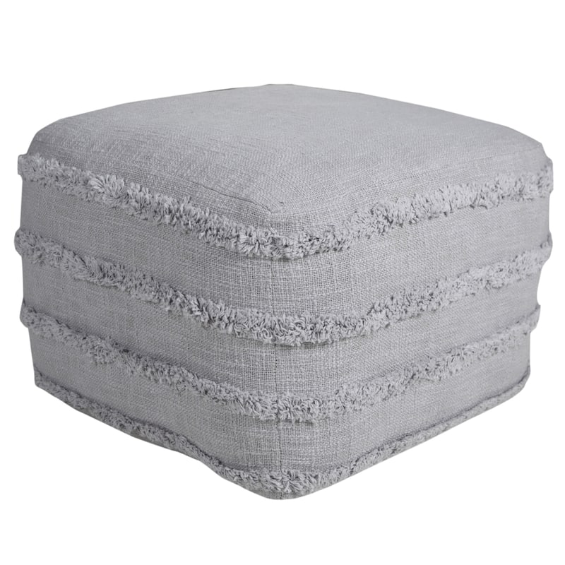 18" Cotton Striped Pouf Ottoman for Living Room, Bedroom or Office - Grey