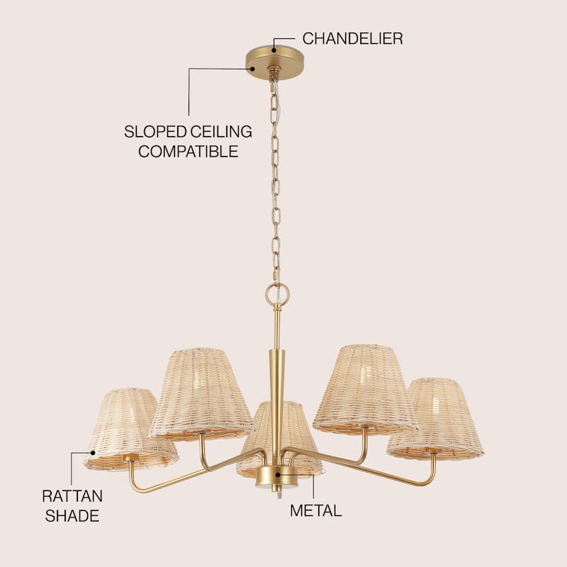 Libby 30" 5-Light Modern Woven Rattan/Iron LED Chandelier - 5 Light