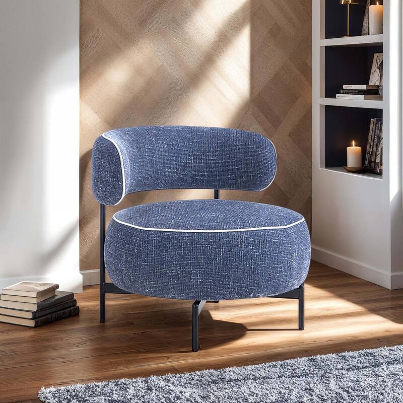 Furniture of America Ians Modern Upholstered Swivel Chair with Curved Backrest - Dark Blue