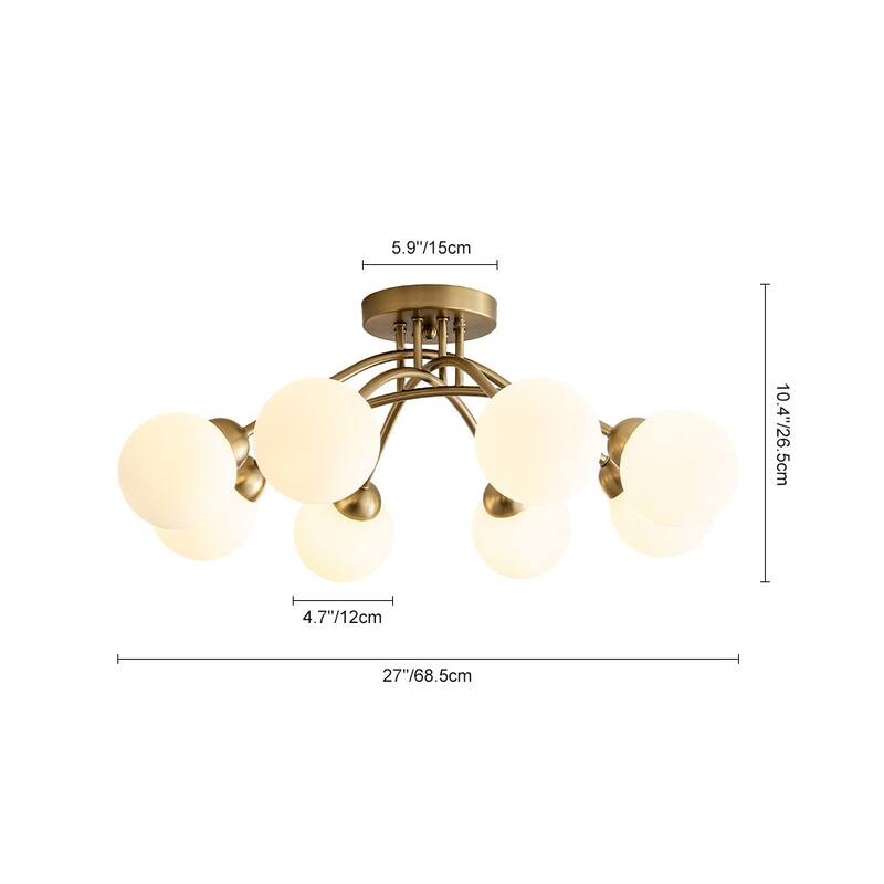 Mid-Century Opal Glass Globe Round Sputnik Ceiling Light 27in