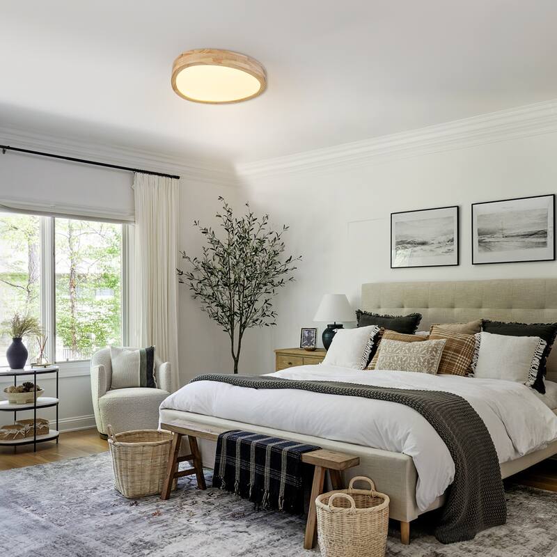 Integrated LED 5CCT Farmhouse Flush Mount Ceiling Light, 5 Color Temperature Selectable