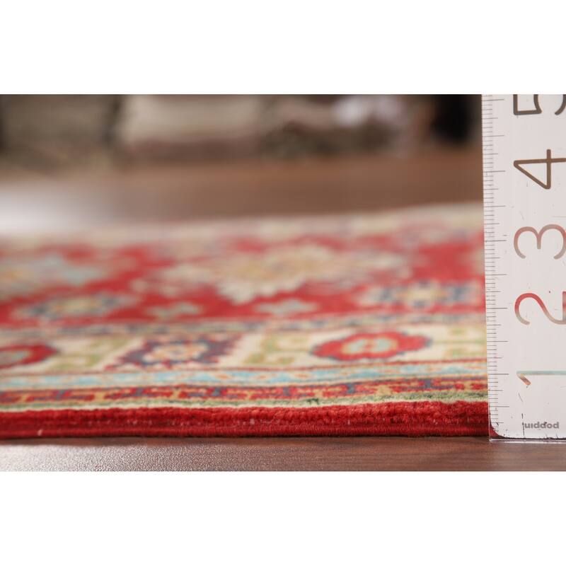 Red Kazak Foyer Rug Handmade Geometric Wool Carpet - 2'9" x 3'10"