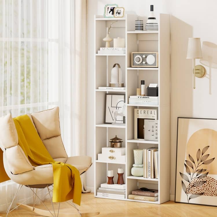 11-Tier Tree-Shaped Bookshelf – Modern Engineered Wood Display Rack