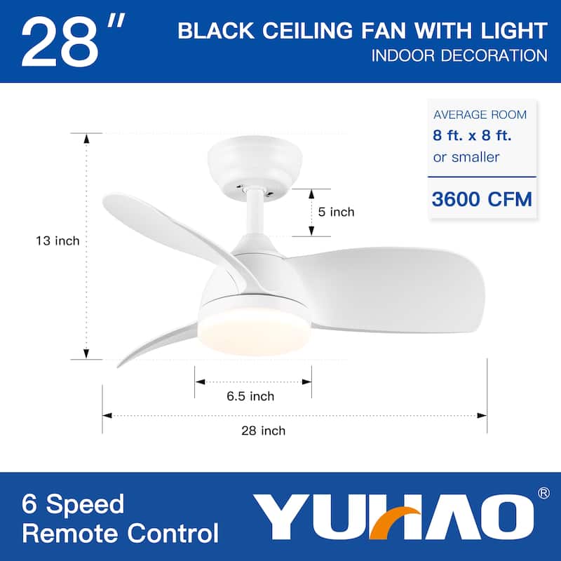 28 in LED Indoor Matte White Small Ceiling Fan With DC Motor, Remote Control