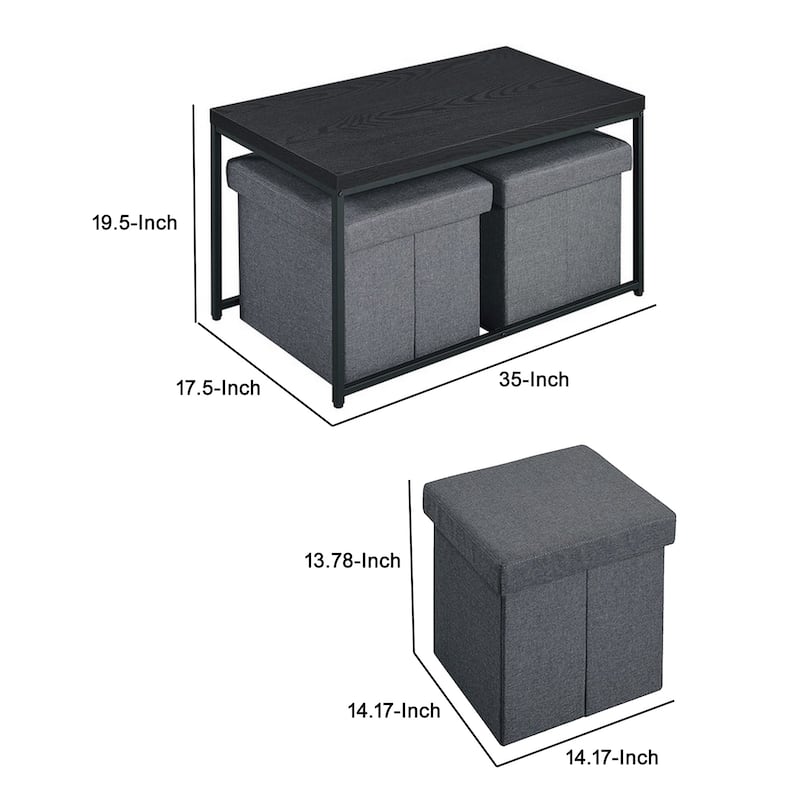 All 3 Piece Coffee Table and Storage Set, Rectangular, Black Legs, Gray