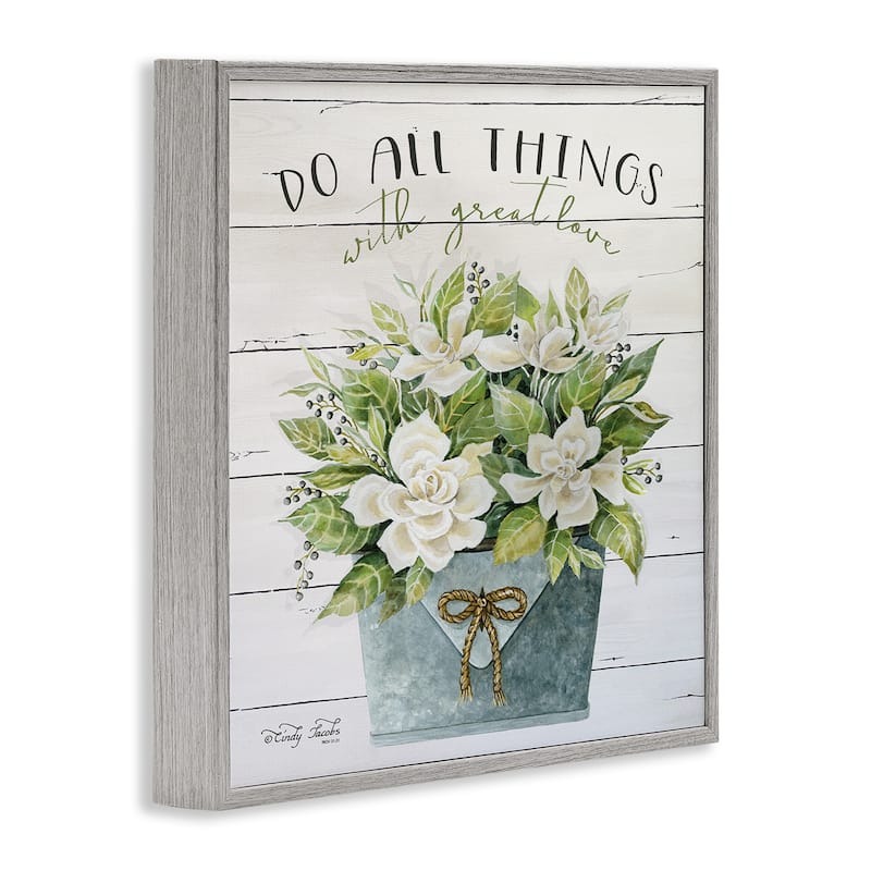 Stupell Do All Things With Great Love Floral Magnolia Pail Planked Look, 12 x 12, Design By Artist Cindy Jacobs - Multi-Color