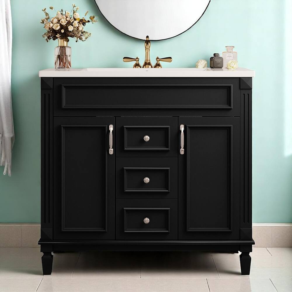 36 Inch Freestanding Bathroom Vanity with Sink, 2 Soft-Close Doors & 2 Drawers, Rectangular Ceramic Basin Included