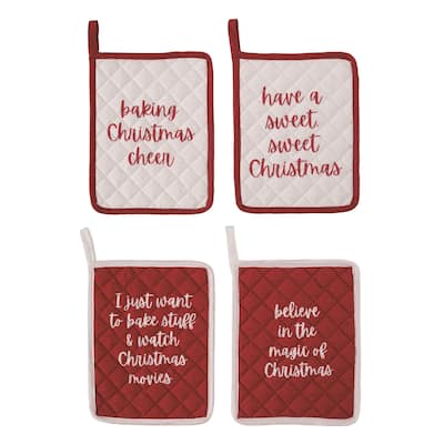 Transpac Fabric Christmas Humor Pot Holder Set of 4 Christmas Home Decorations