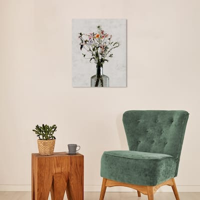 Wynwood Studio Canvas Floral and Botanical Floral Jug Gray and Light Gray Farmhouse Wall Art Canvas Print