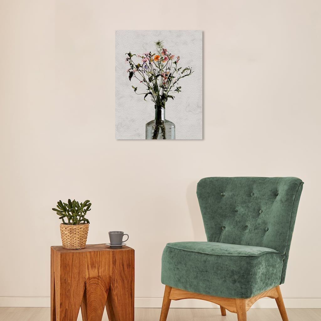Wynwood Studio Canvas Floral and Botanical Floral Jug Gray and Light Gray Farmhouse Wall Art Canvas Print