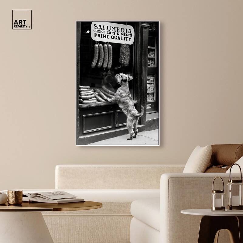 Window Shopping Pup Canvas by Art Remedy