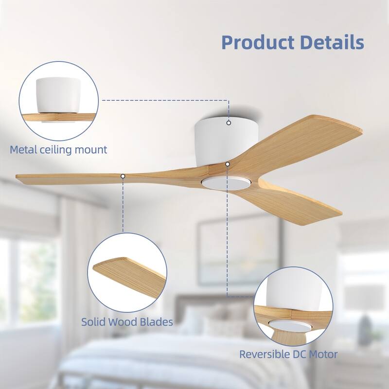 48Inch 3Blade Dc Motor Indoor Flush Mount Ceiling Fan With Remote