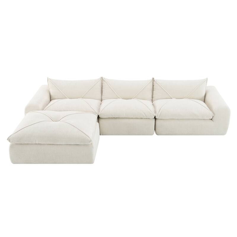 Particle Chenille Sectional Sofa Pull-line Pull-point Design Sofa with Movable Ottoman