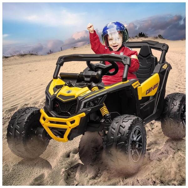 slide 2 of 55, 12V Electric Off-Road UTV Car for Kids with Remote Control, Music, LED Lights, and Spring Suspension Yellow