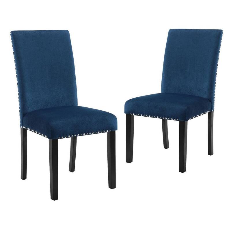 38 Inch Set of 2 Blue Velvet Upholstered Wood Dining Chair with Rubber Wood Frame - 18.19” L x 22.4” W x 37.8” H - Blue