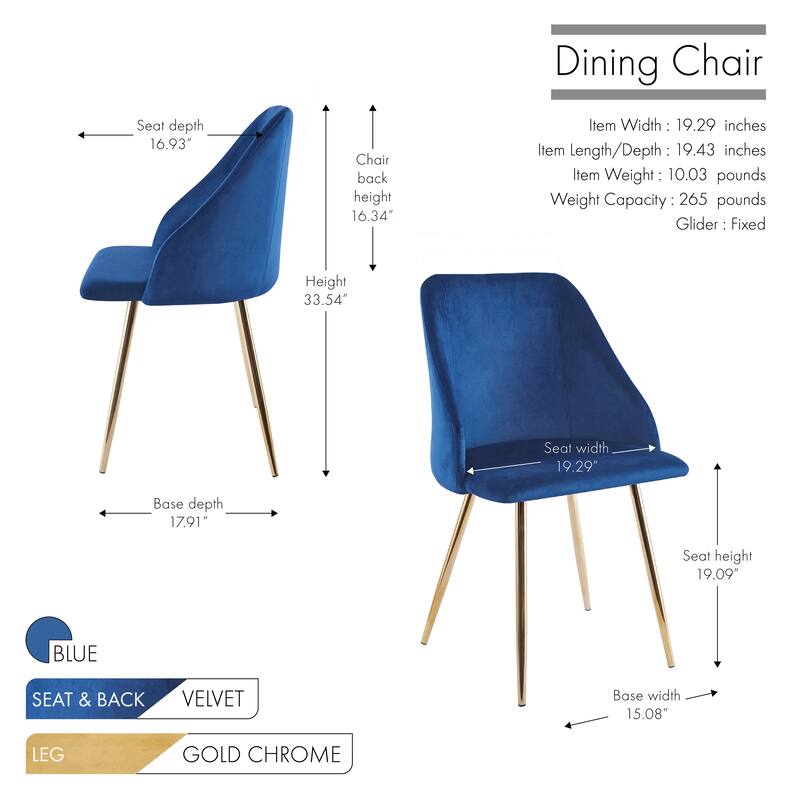 Porthos Home Pema Dining Chairs Set of 2, Velvet, Gold Chrome Legs
