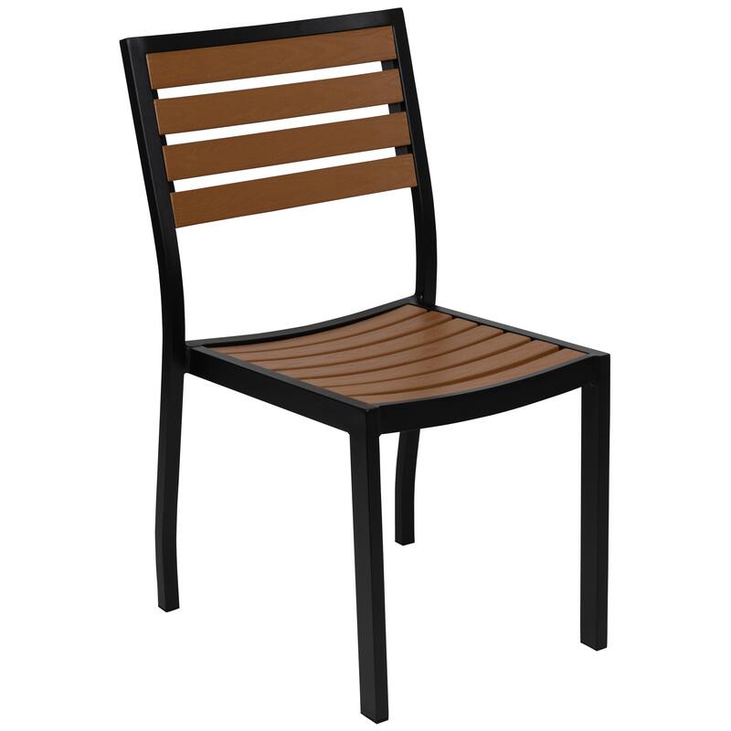 Indoor/Outdoor Faux Teak Table with 2 Club Chairs with Arms