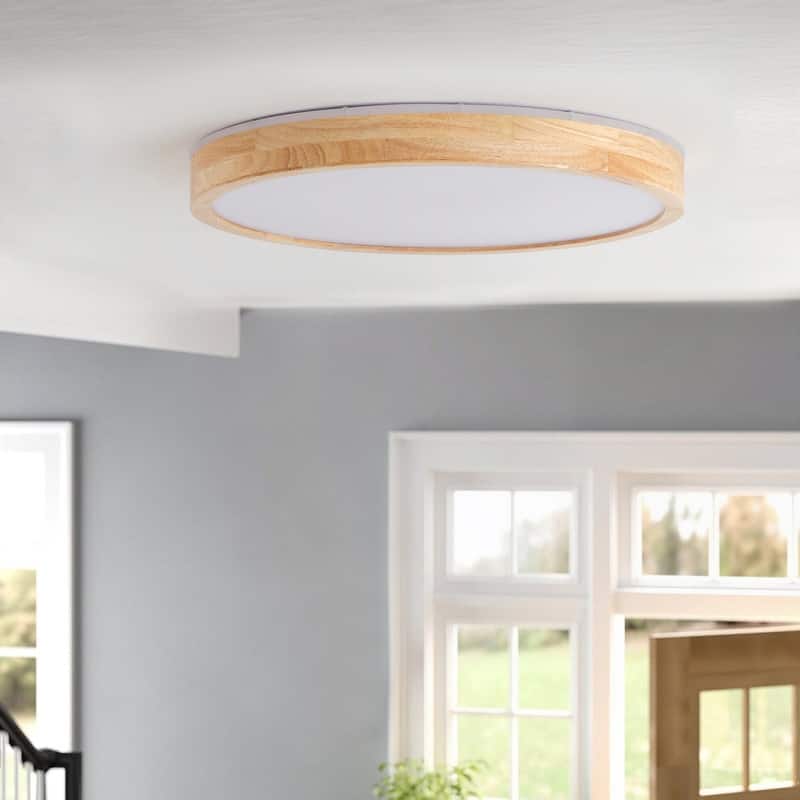 Modern Wood Grain Flush Mount Ceiling Light Milky White LED Fixture for Living Room Bedroom