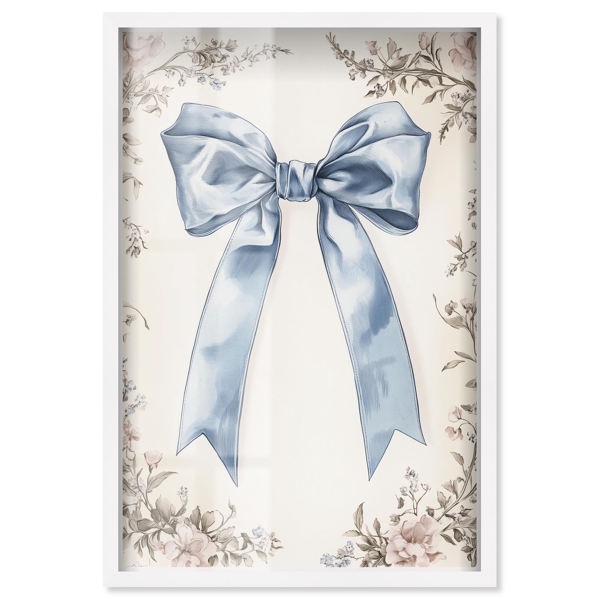 Blue Silk Ribbon Farmhouse Wall Decor Shadowbox Print by Art Remedy