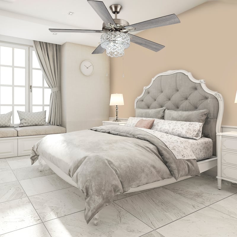 Copper Grove Olivia Satin Nickel 52-in. Beaded Braid LED Ceiling Fan - 52"L x 52"W x 21"H