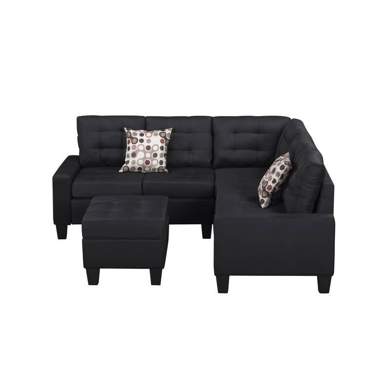 104.5" Gray Upholstered Sofa Set with Comfortable Coin-Spring Cushions, Sturdy Frame, Chaise Lounge, Versatile Storage Ottoman