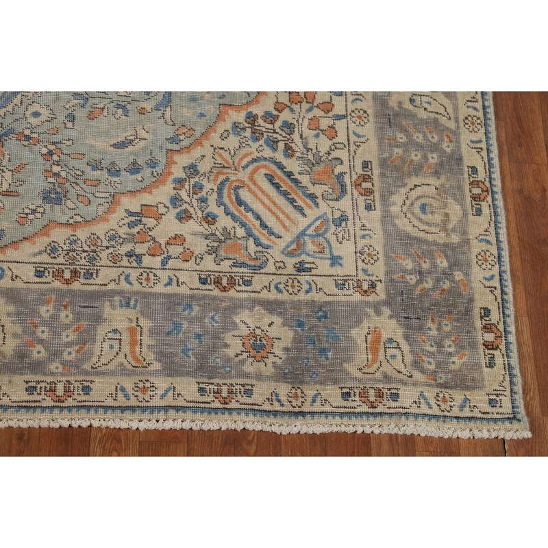 Light Blue Floral Tabriz Persian Area Rug Hand-Knotted Wool Carpet - 6'5"x 9'5"