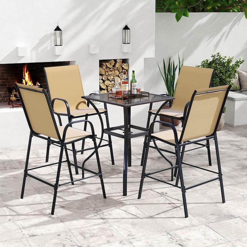 Costway 2 PCS Outdoor Bar Stools 29" Fabric Bar Height Stools with - See Details