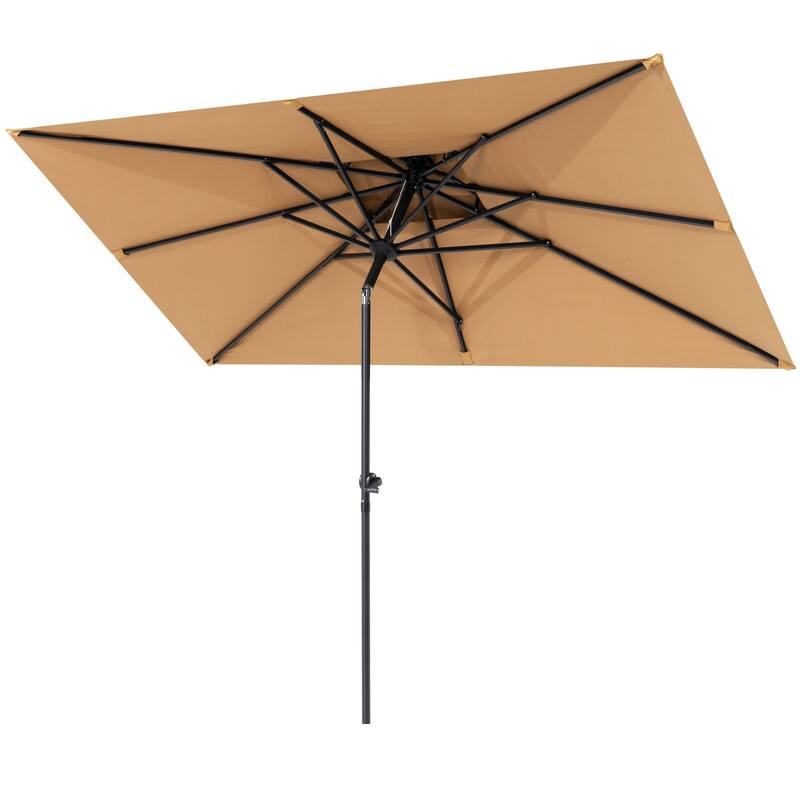 10 x 6.5 FT Rectangular Double Top Patio Market Umbrella with Black Base Weight Stand