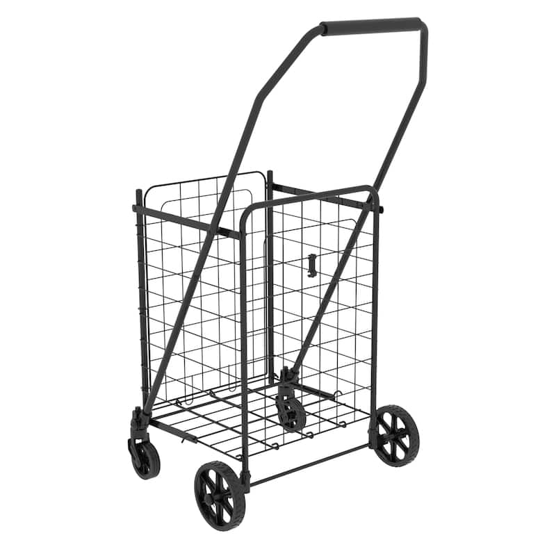 Foldable Shopping Cart with Open Door & 360 Rolling Swivel Wheels