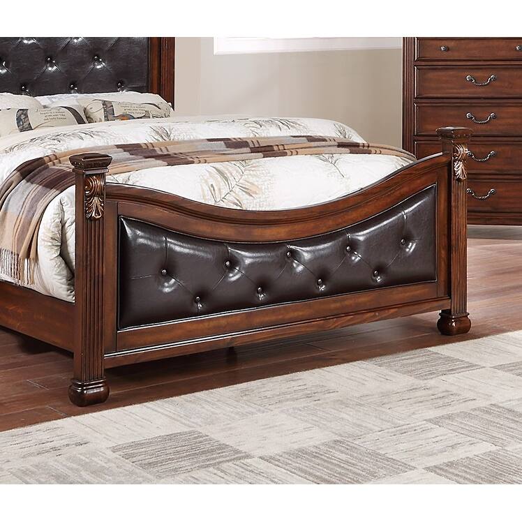 Formal Traditional Dark Cherry 1pc Queen Size Bed Tufted Faux Leather Headboard Footboard Bedframe