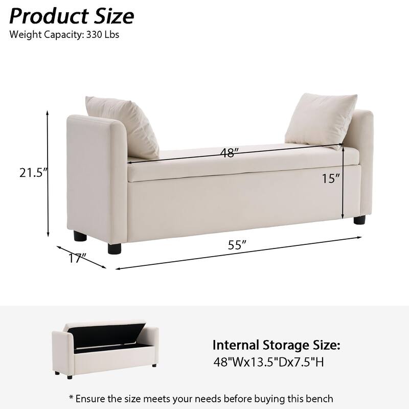 Velvet Storage Bench for Bedroom,End of Bed Bench for King Size Bed, Modern Upholstered Long Ottoman Bench for Entryway