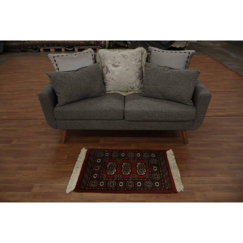 Hand Knotted Oriental 100% Wool Carpet Traditional Geometric Red Balouch Area Rug - 2' 10'' X 1' 11''