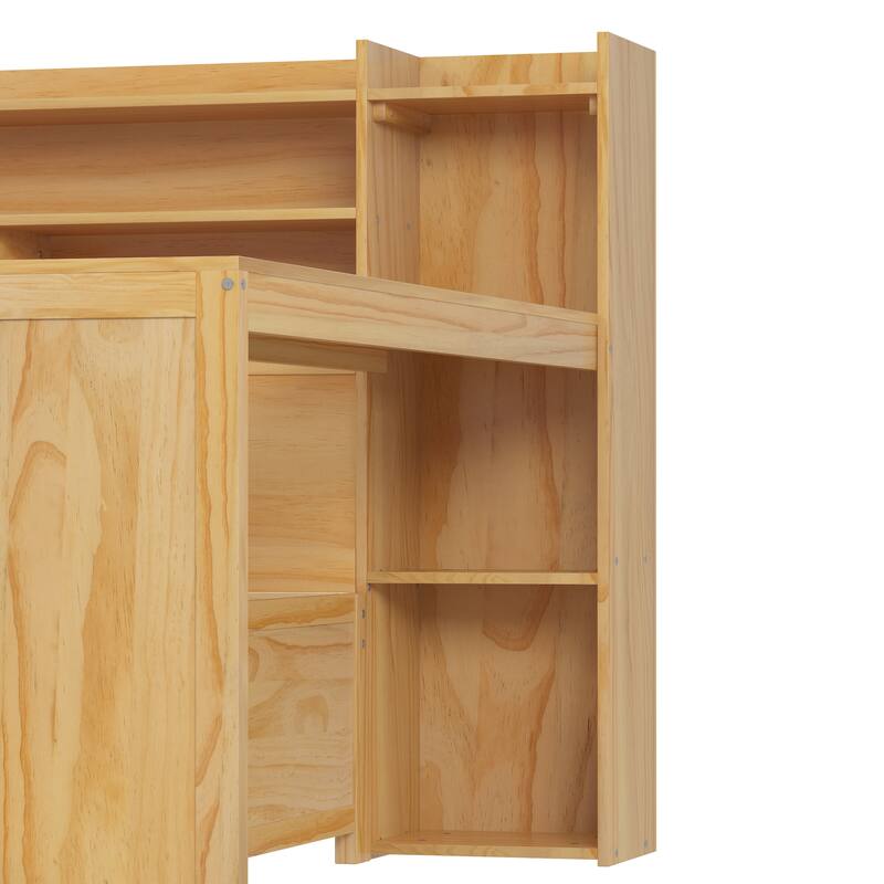 Twin Wooden Daybed with Storage Shelves, Multi-functional Bed with Two Storage Drawers and Study Desk