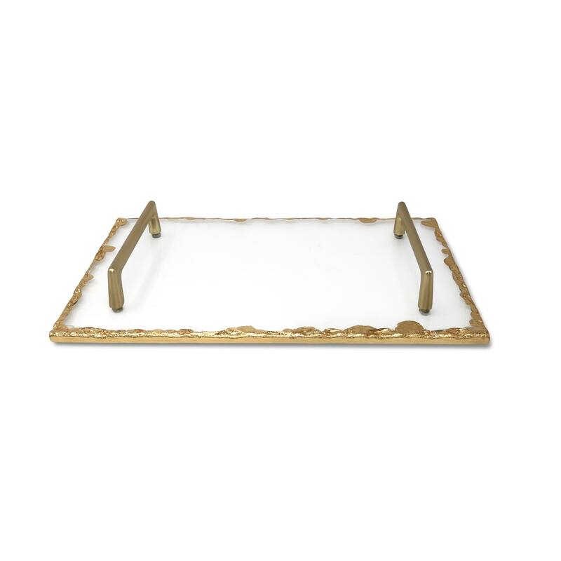 Glass Tray with Gold Rim and Handles