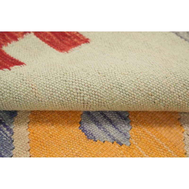 Hand Woven Oriental 100% Wool Carpet Southwestern All-Over Multi-Colored Kilim Area Rug - 9' 11'' X 6' 7''