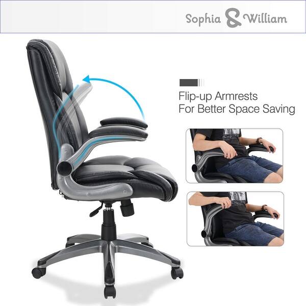 High Back Executive Office Chair 300lbs-Ergonomic Leather Computer Desk  Chair with Flip-up Armrest, Thick Bonded Leather Office Chair for Comfort  and