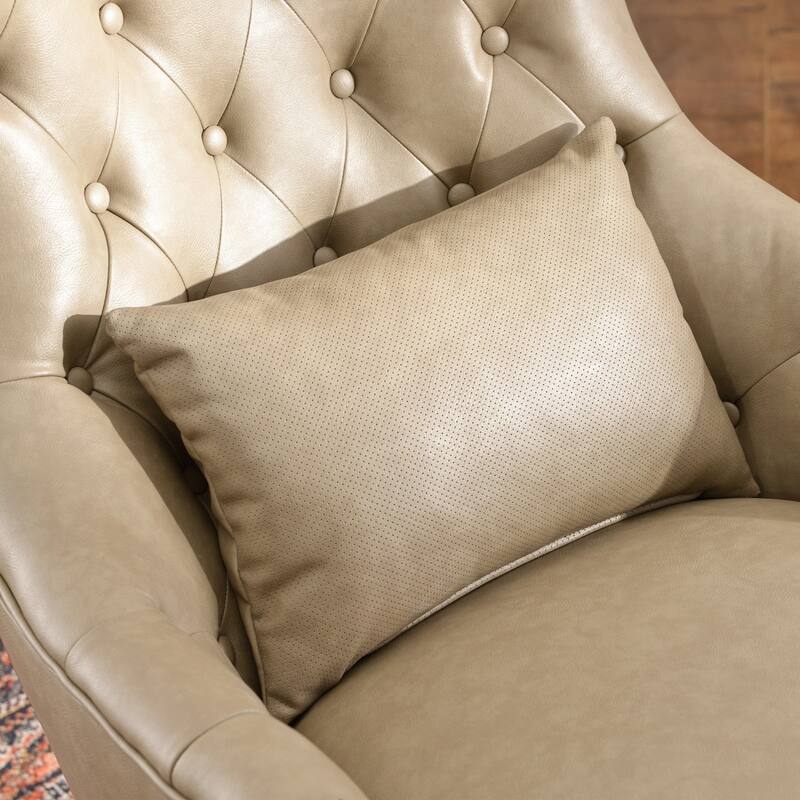 KINWELL Upholstered Tufted Faux Leather Wingback Chair PU Accent Chair