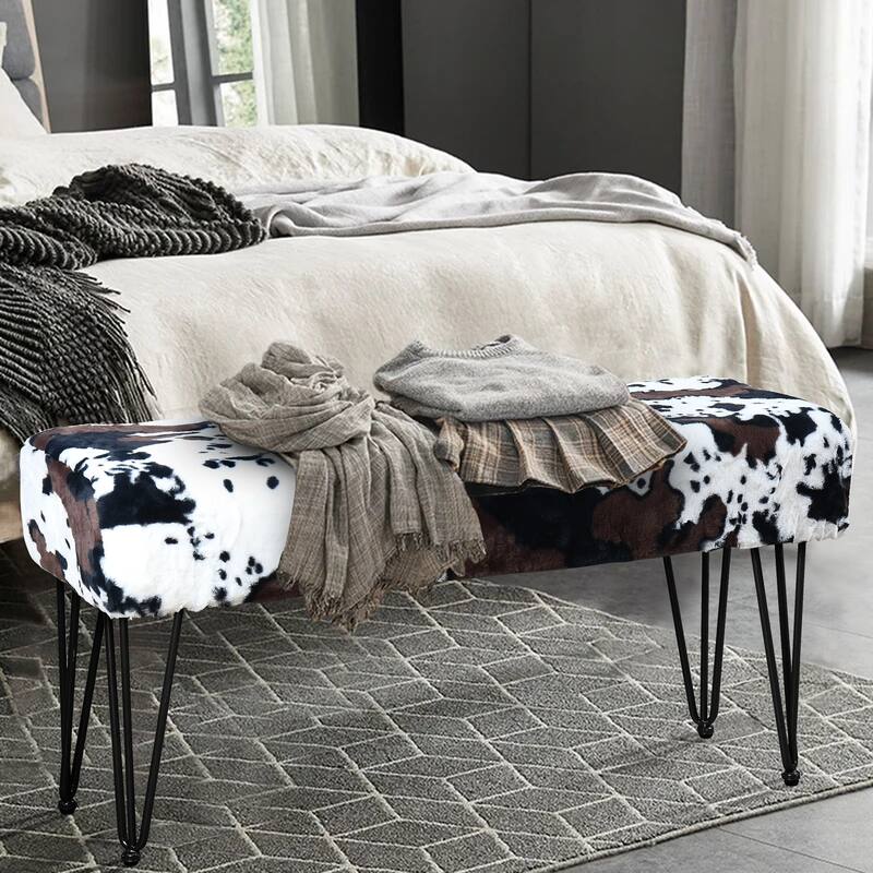 Home Soft Things Animal Pattern Ottoman Bench with Black Metal Legs