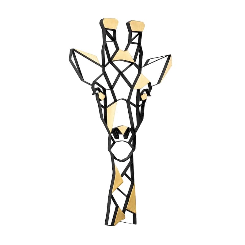 Geometric Animal Kingdom Giraffe Black and Gold Recycled Steel Wall Art - 16 x 28