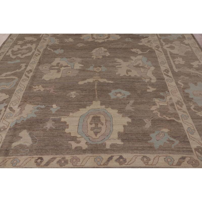 Brown Oushak Turkish Area Rug Handmade Wool Carpet - 8'5" x 9'10"